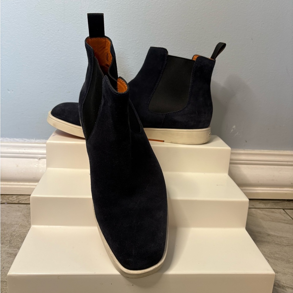 Santoni : Authentic Navy Suede Chelsea Boots made in 🇮🇹!
